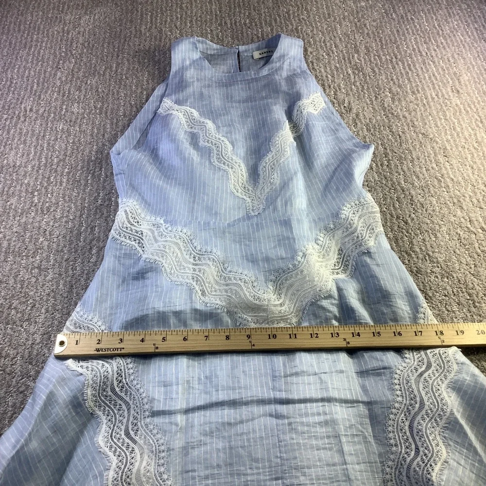 Sandro Nathalie Blue White Pinstripe Linen Lace Midi Dress Size 40 NWT - Picture 16 of 16